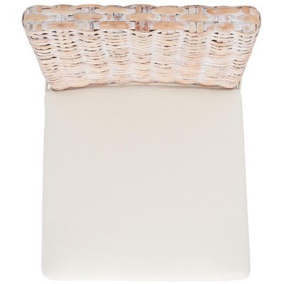 White Upholstered Rattan Side Chair with Natural Wood Legs