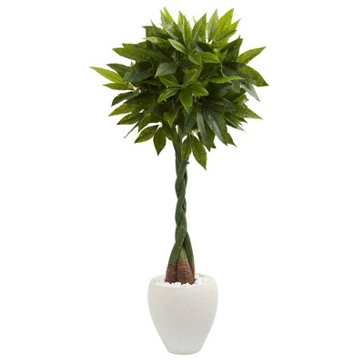 Nearly Natural 4.5-ft Money Artificial Tree in White Oval Planter (Real Touch