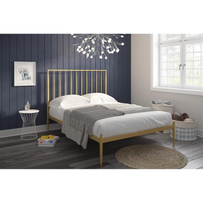 Giulia Gold Queen Metal Platform Bed with Vertical Slat Headboard