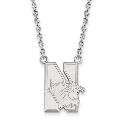 Black Bow Jewelry 14k White Gold Northwestern Wildcats NCAA Necklace 18 Inch