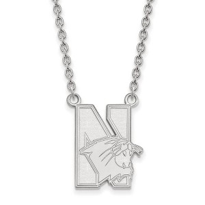 Black Bow Jewelry 14k White Gold Northwestern Wildcats NCAA Necklace 18 Inch - 1 of 4