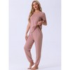 cheibear Women's Modal Soft Sleepwear Short Sleeve Nightwear with Long Sweat Pants Pajamas Set - 2 of 4