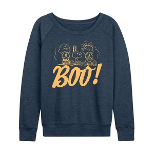 Women's - Peanuts - Boo Lightweight French Terry Wide Neck Long Sleeve Graphic Shirt - 1 of 4