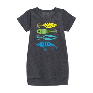 - Instant Message - Fishing Lures Graphic Short Sleeve Fleece Dress - 1 of 4