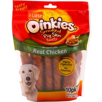 Hartz Oinkies Smoked Pork Skin Twists Wrapped with Real Chicken Dog Treats - 10ct