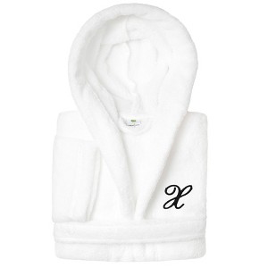 Personalized Linum Kids 100% Polyester SUPER PLUSH Double Brushed Hooded Bathrobe in Black Script Font - 1 of 3