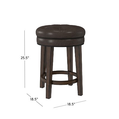 Classic Charcoal Gray Button-Tufted Leather Swivel Counter Stool