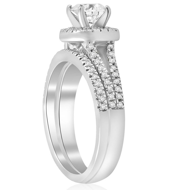 Pompeii3 1ct Halo Diamond Engagement Ring Set Split Shank Bridal Wedding 14K White Gold, 2 of 6