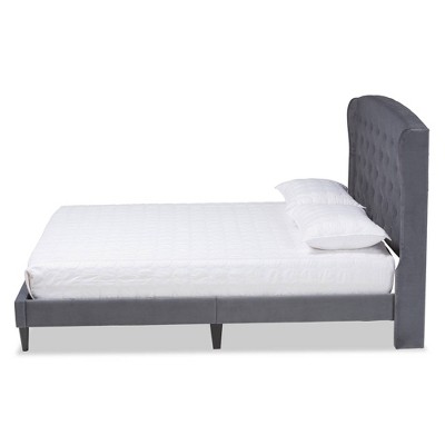 Elegant Gray Velvet Upholstered King Platform Bed with Wood Frame
