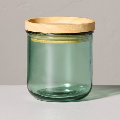 11.8oz Tinted Glass Kitchen Storage Jar with Wood Lid Green - Hearth & Hand™ with Magnolia