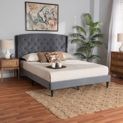 Elegant Gray Velvet Upholstered King Platform Bed with Wood Frame
