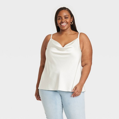 Women's Plus Size Satin Tank Top - Ava u0026 Viv™ Cream 4x : Target