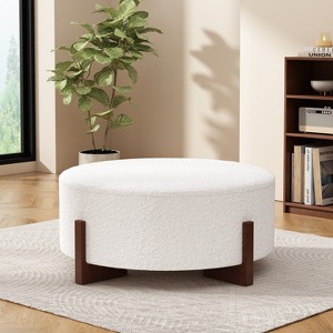 Christopher Knight Home Ralph Contemporary Rubberwood Uphostered Round Ottoman - 1 of 4