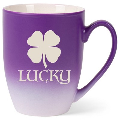 100 North Four Leaf Clover 10 Ounce Purple and White Two Toned Ombre, Comfortably Fits Your Hands, Ceramic Tea Coffee Cup Mug, Lucky