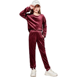 Arshiner Girls 2 Piece Outfit Sweatsuits Set Kids Velour Sweatshirts & Sweatpants Tracksuits Set for Girls - 1 of 4