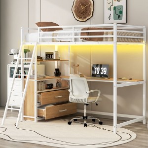 NicBex Twin Size Bunk Bed with Desk Loft Bed Metal Bed Frame with Shelves, Drawers, Inclined Ladder and Guardrail, No Box Spring Required, White - 1 of 4