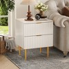 Fluted Nightstand with Charging Station & 2 Drawers, Gold & Wood Bedside Table with USB Ports & Outlets, Compact Side Table for Bedroom Storage - 3 of 4