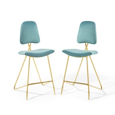 Set of 2 Ponder Performance Velvet Barstools Sea Blue - Modway