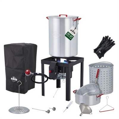 Hike Crew 15-Piece 50,000 BTU Outdoor Propane Turkey Fryer Kit with Igniter, 30qt & 10qt Pots & More