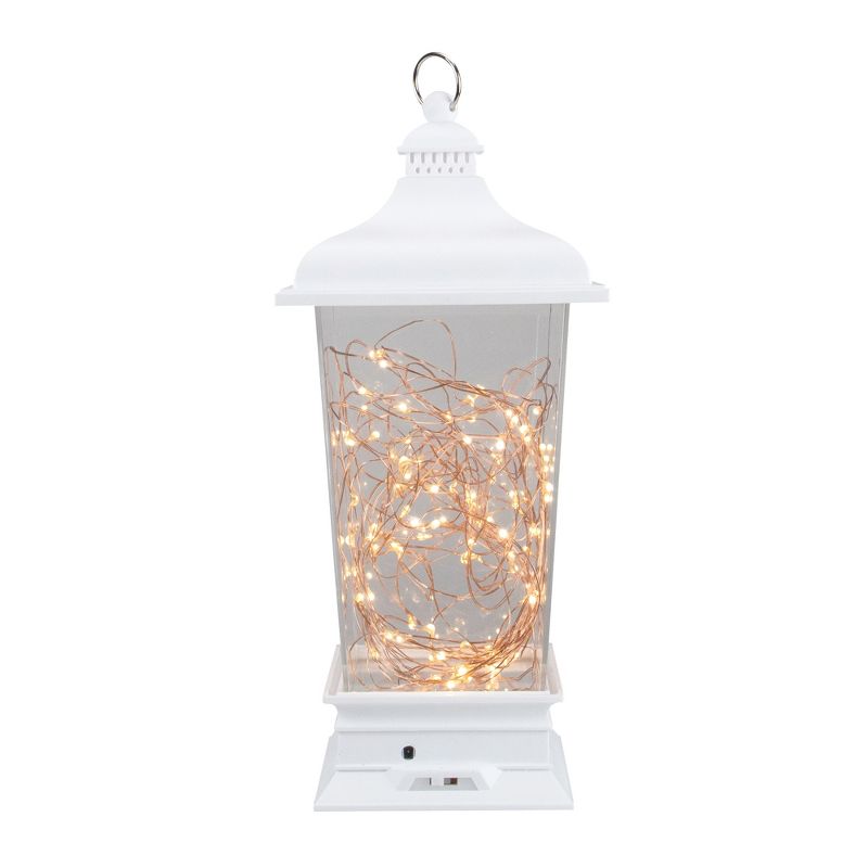 Northlight 12" Battery Operated White Tapered Lantern with Rice Lights Tabletop Decoration, 4 of 5