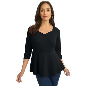 Jessica London Women's Plus Size Knit Crepe Sweetheart Neck Top - 1 of 4