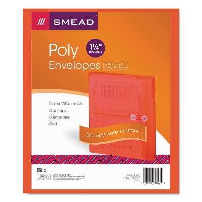 Smead Poly String & Button Booklet Envelope 9 3/4 x 11 5/8 x 1 1/4 Red 5/Pack 89527