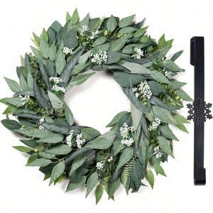 26 inch eucalyptus wreath front door large artificial greenery outdoor wreath with hook decor porch window farmhouse home - 1 of 4