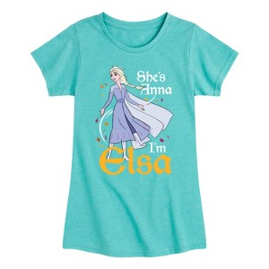 Girls' - Frozen 2 - She's Anna, I'm Elsa Fitted Short Sleeve Graphic T-Shirt - 1 of 4