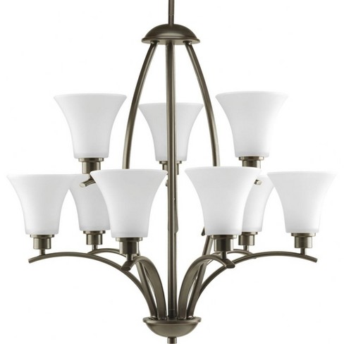 Progress Lighting Joy Collection 9-Light Two-Tier Chandelier, Antique Bronze, Etched White Fluted Glass - image 1 of 2