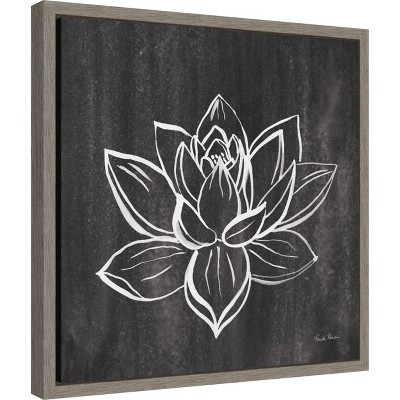 Lotus Gray Abstract Floral Canvas Wall Art with Floater Frame