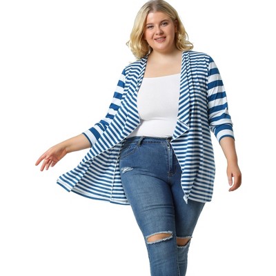 Agnes Orinda Women Plus Size Open Front Lightweight Striped