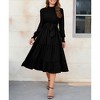 Women's Ruffle Mock Neck Long Sleeve Smocked Midi Dress Casual Elastic Waist Tiered Long Dress - 2 of 4