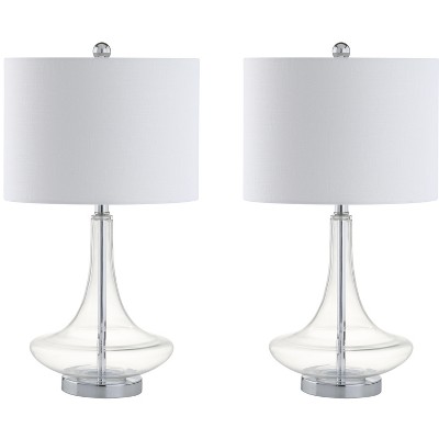 Cecile 25.5" Clear Glass Teardrop LED Table Lamp Set with Linen Shade