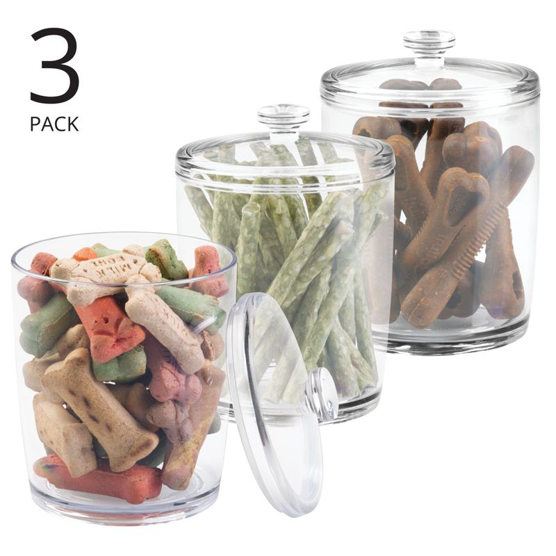 mDesign Tall Round Plastic Dog Food, Treat Storage Canister Jar, 2 of 9