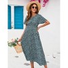 Clearlove Maternity Dress Women Smocked Crew Neck Puff Sleeve Floral Midi Dress Summer Beach Dress - 2 of 4