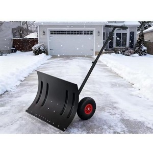 Snow Shovel with Wheels for Driveway, 20" Wide Adjustable Snow Pusher with 5-Position Angle & Height Handle, Snow Removal Tool for Sidewalks, Black - 1 of 4