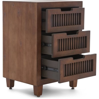 Sawyer Minimalist Ash Wood 3-Drawer Bathroom Cabinet in Walnut Brown
