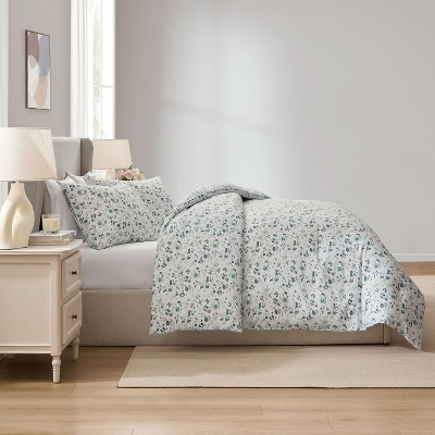 Nestl Modern Comforter, 3pc Floral Comforter Set, Queen Size Bedding Set - Green Floral — фото 2