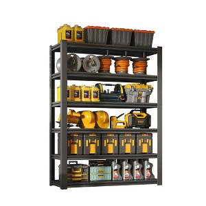 YONWAY 5 Tier Multifunctional Storage Rack Adjustable Garage Shelf Easy Assembly,Sturdy And Durable,For Garages,Gyms,31.5"W*15.7"D*63"H,Black - 1 of 4