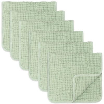 Image of Muslin Burp Cloths Large 100% Cotton by Comfy Cubs (Sage, Pack of 6)