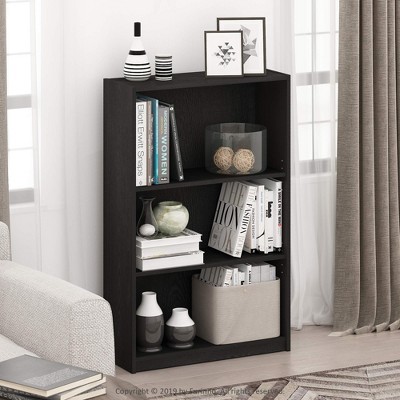 Adjustable Blackwood 3-Tier Wood Bookcase with Adjustable Shelves