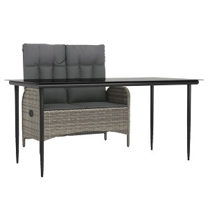 vidaXL 2-Piece Ergonomic Patio Dining Set - Gray Poly Rattan Outdoor Furniture with Tempered Glass Table, Reclining Bench & Comfortable Cushions - 1 of 4