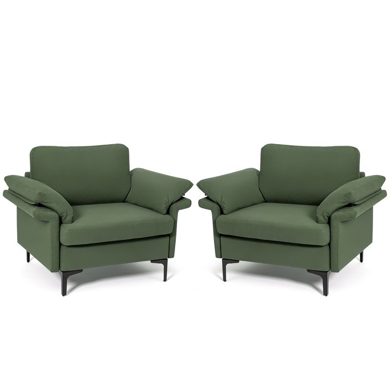 Costway Set of 2  Upholstered Single Sofa  Fabric Accent Armchair Metal Legs, 1 of 9