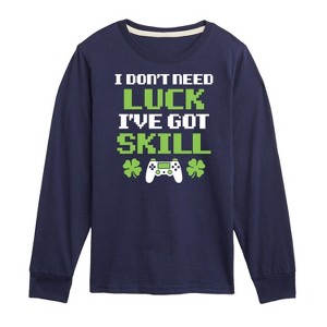 Boys' - Instant Message - St. Patrick's Day I Don't Need Luck, I've Got Skills Long Sleeve Graphic T-Shirt - 1 of 4