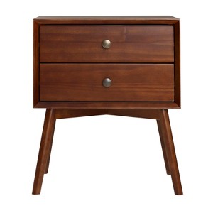 TIRAMISUBEST Walnut Nightstand - Mid-Century Modern 2-Drawer Solid Wood Bedside Table with Mobile File Cabine - 1 of 4