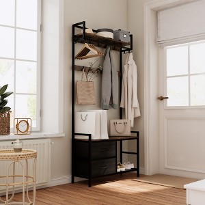 DOMETOUR 33.1 Inches Hall Tree with 2 Movable Drawers Shoe Bench, Entryway Bench Garment Coat Racks with 23 Hooks 5-in-1Organizer - 1 of 4