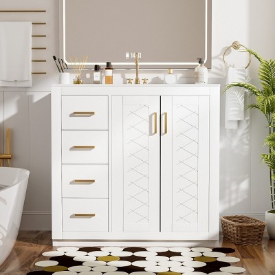 36'' Bathroom Vanity with Ceramic Sink Combo,Freestanding Vanity Set with Storage,3 Drawers and Soft Closing Doors – The Pop Home