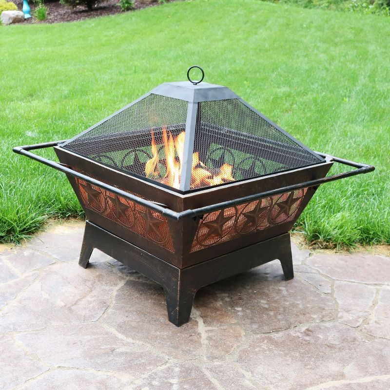 Sunnydaze Outdoor Camping or Backyard Steel Northern Galaxy Fire Pit with Cooking Grill Grate, Spark Screen, and Log Poker - 32", 3 of 15