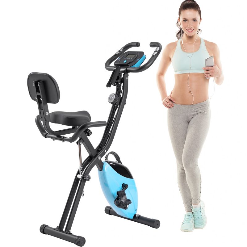 Folding Exercise Bike with 10-Level Adjustable Resistance, Arm Bands and Backrest-ModernLuxe, 1 of 14