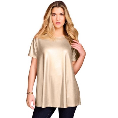 Roaman's Women's Plus Size Metallic Swing Tee